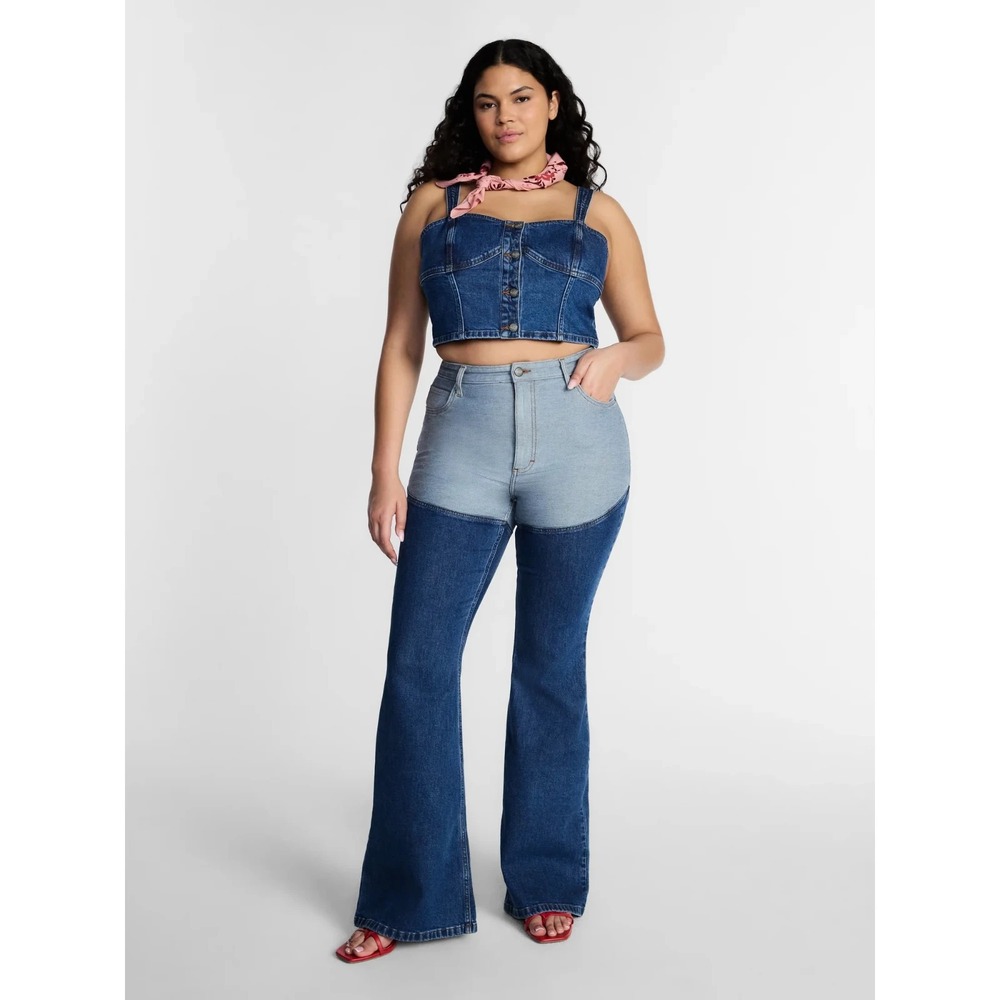 Kacey Lee Long Denim Chaps Wide Flare Jeans, NWT, Size 0
